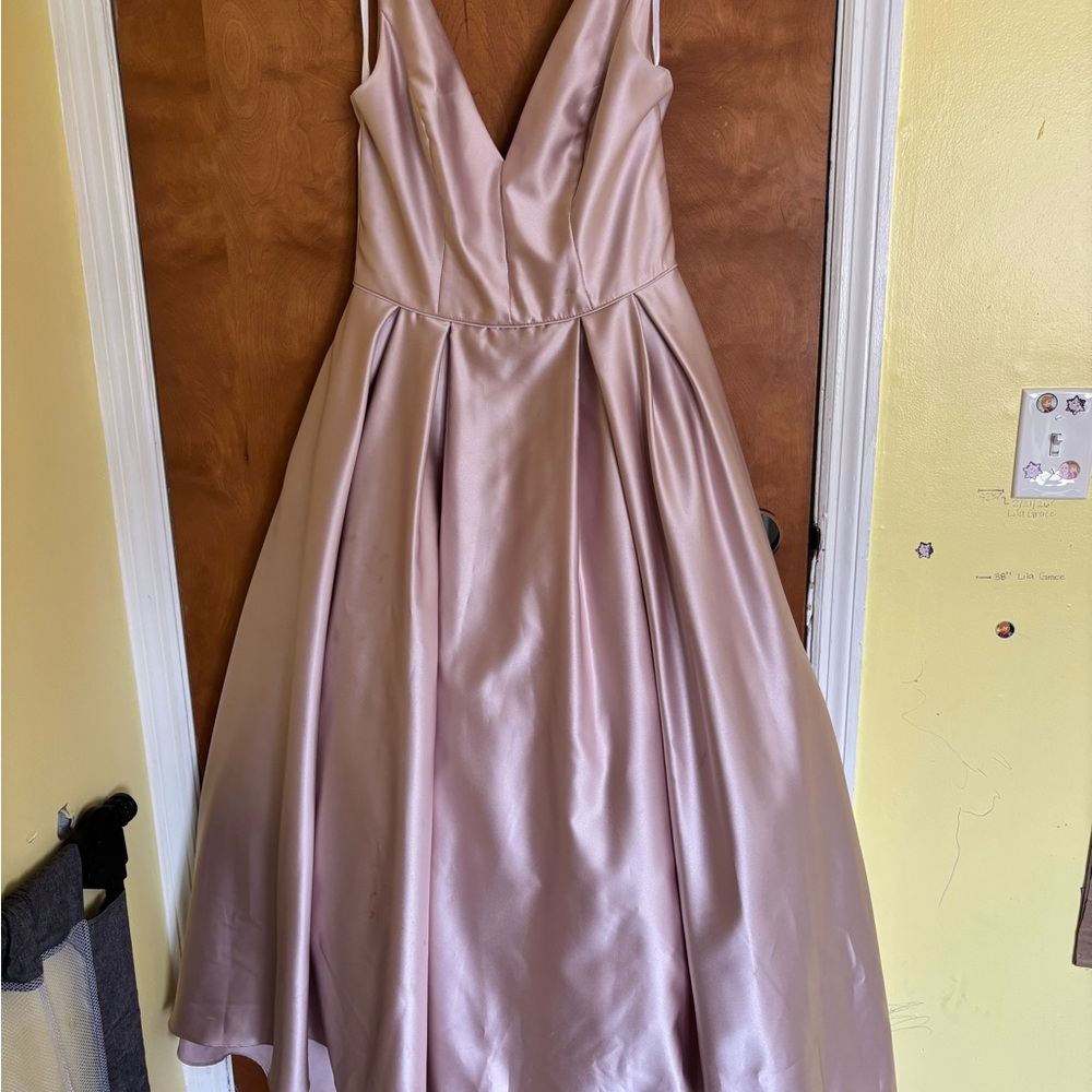 Betsy & Adam Satin A-Line Prom Dress in Dusty Rose